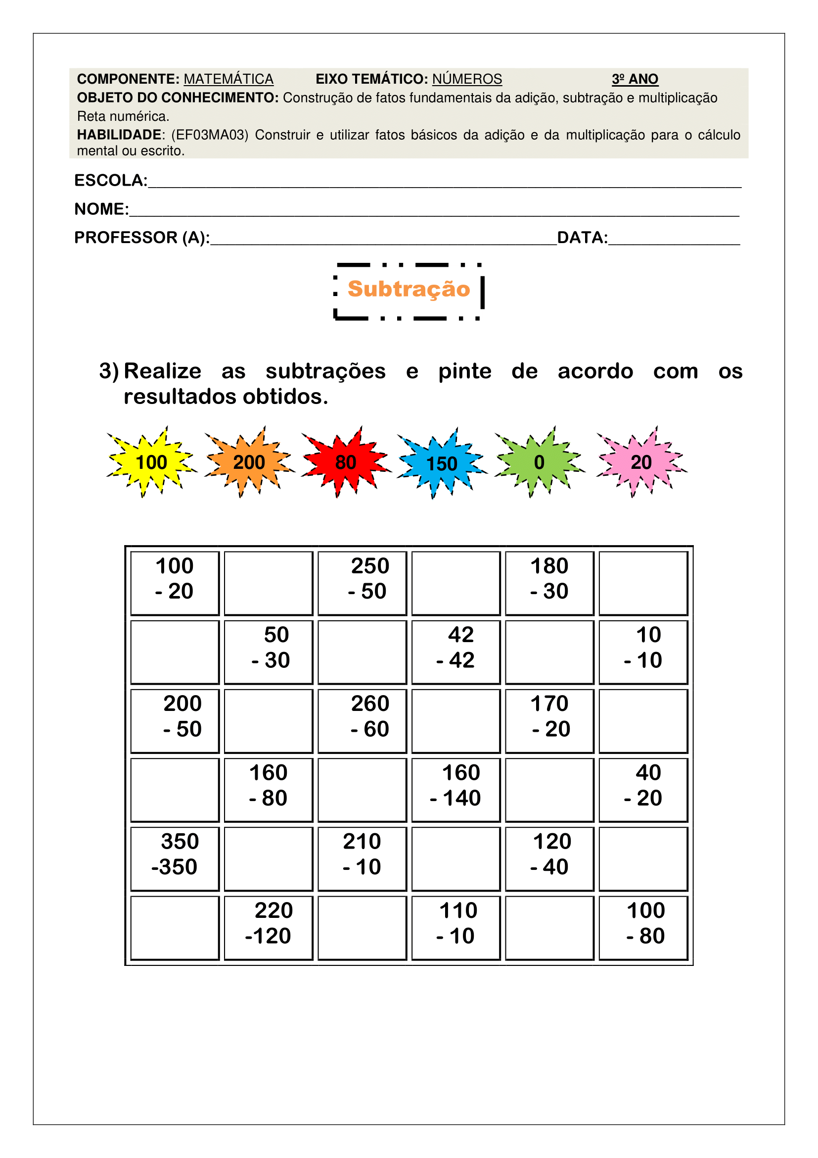 Atividades de Matemática 3 Ano para imprimir 2023