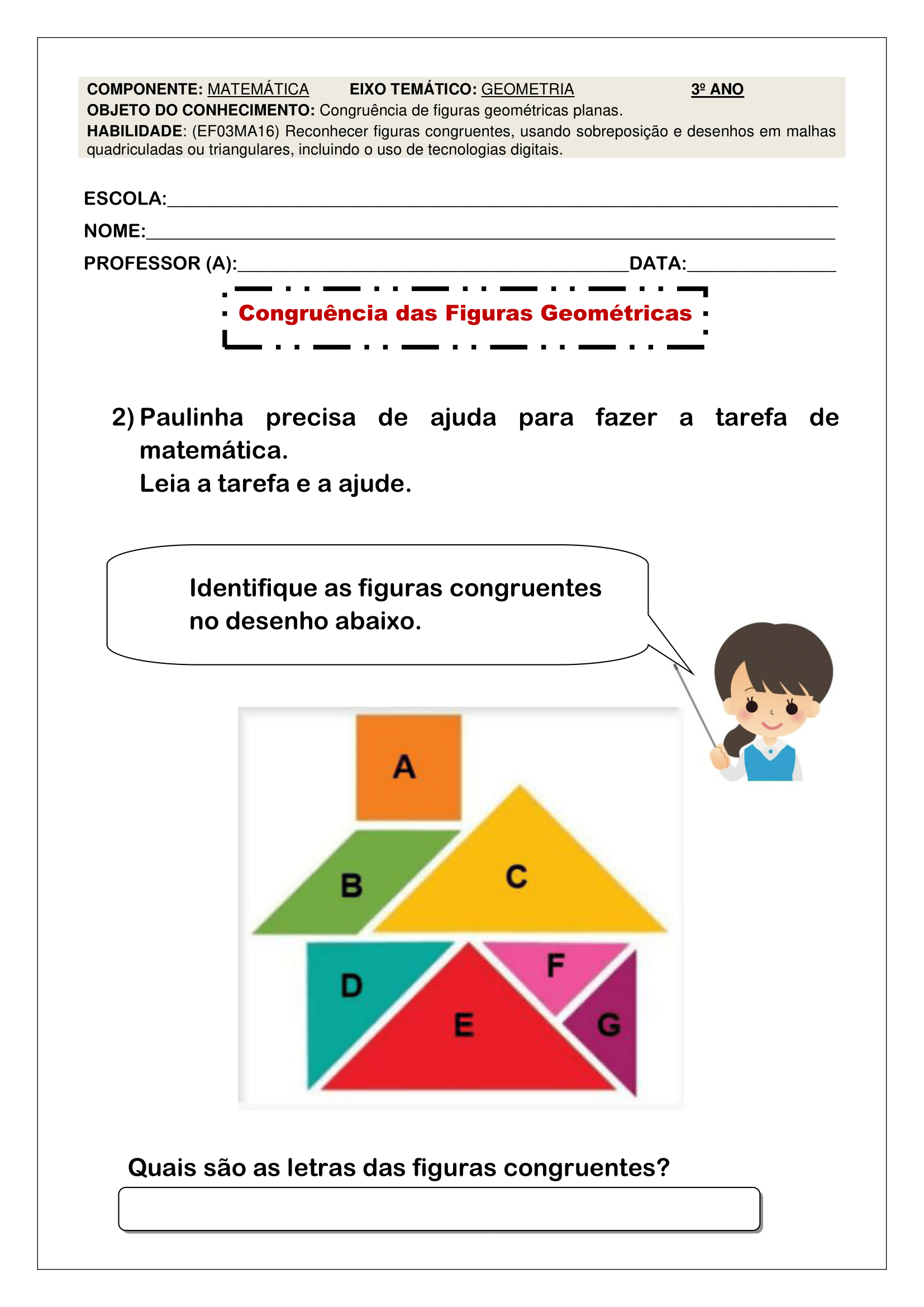 Atividades de matemática para 3º ano