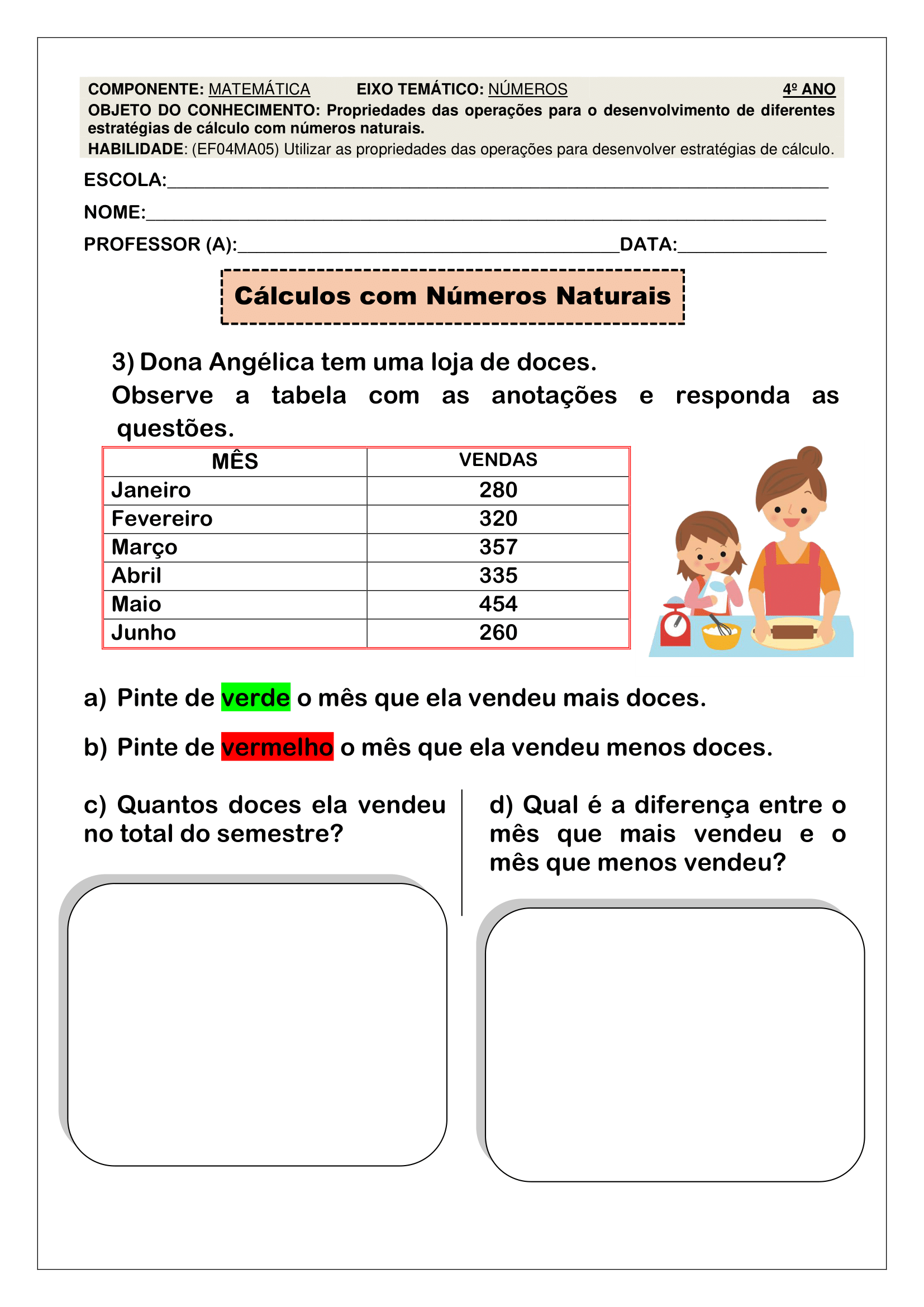 Atividades de Matemática para Quarta Série - Atividades de Matematica