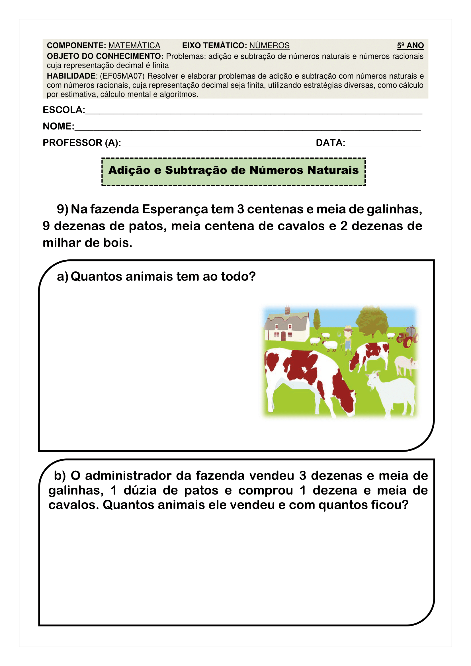 Atividades de Matemática para o 5º ano para imprimir