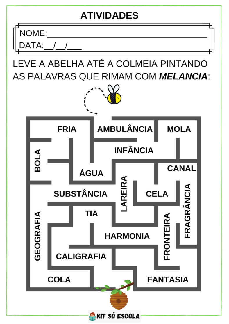 Atividades Noção De Rima Consciência Fonológica Mercado Da Educação