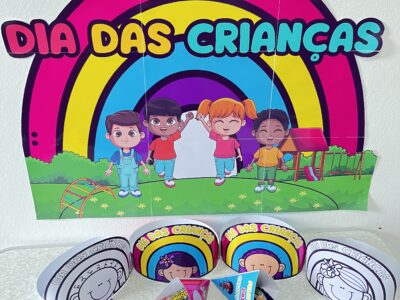 Painel Dia das Crianças Arco-Íris com Lembrancinhas para Imprimir