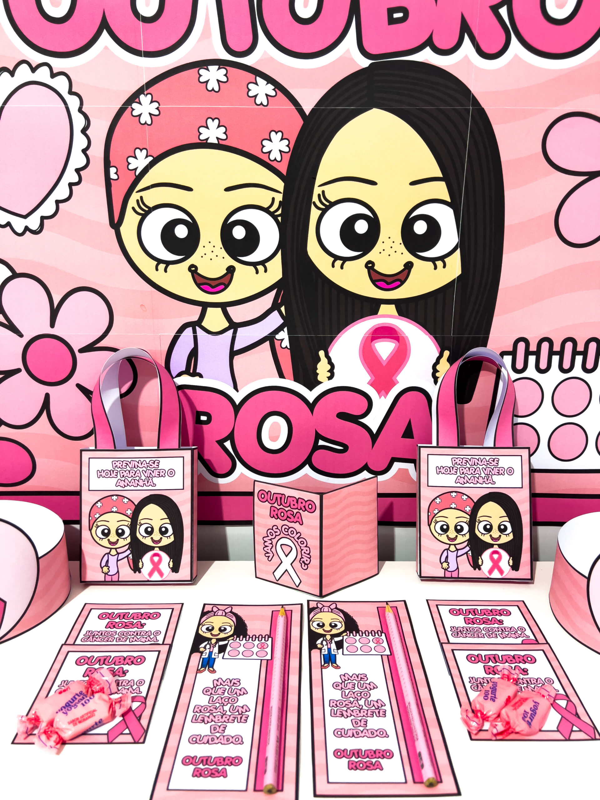 Kit Outubro Rosa Infantil – Painel, Lembrancinhas e Atividades para Educação Infantil e Ensino Fundamental