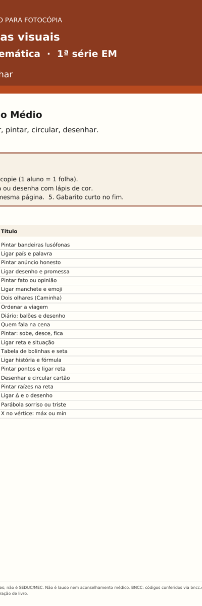 Fichas inclusivas visuais — Português e Matemática (1ª série EM)