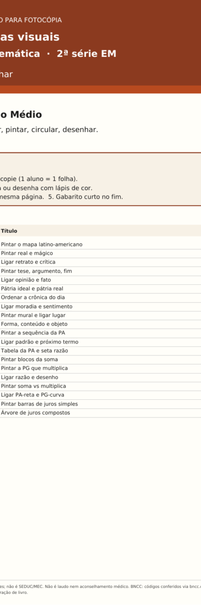 Fichas inclusivas visuais — Português e Matemática (2ª série EM)