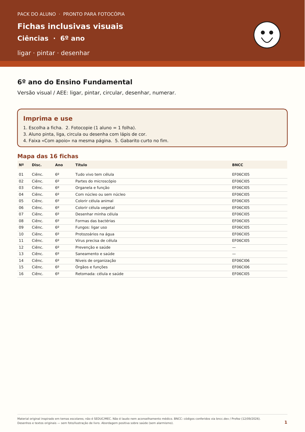 Fichas inclusivas visuais — Ciências (6º ano)