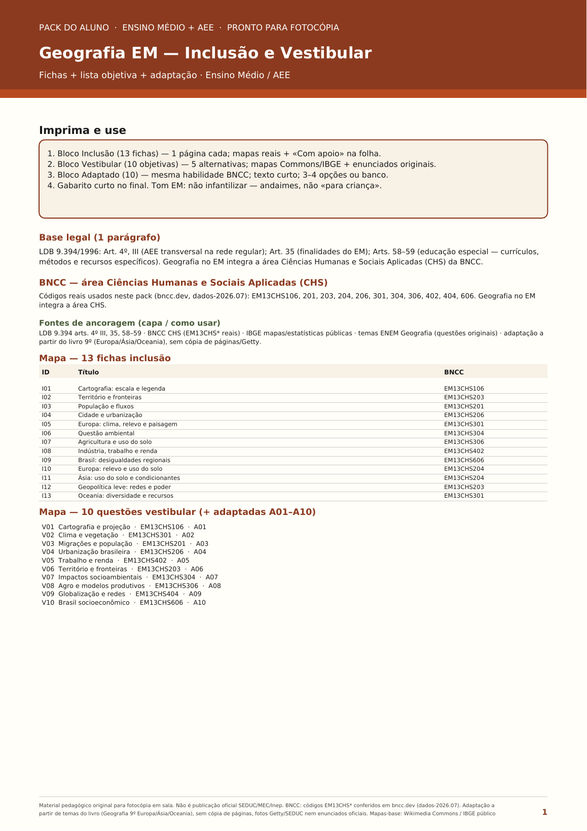 Geografia EM — Inclusão e Vestibular