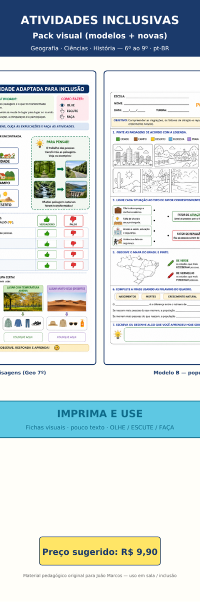 Atividades inclusivas — pack visual (modelos + novas)