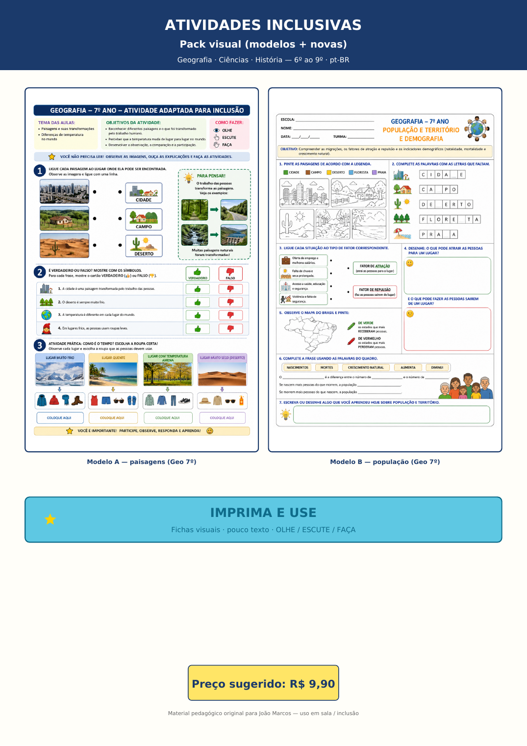 Atividades inclusivas — pack visual (modelos + novas)