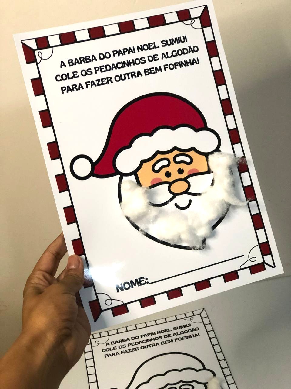 Atividade Natalina Barba do Papai Noel com Algodão para Imprimir