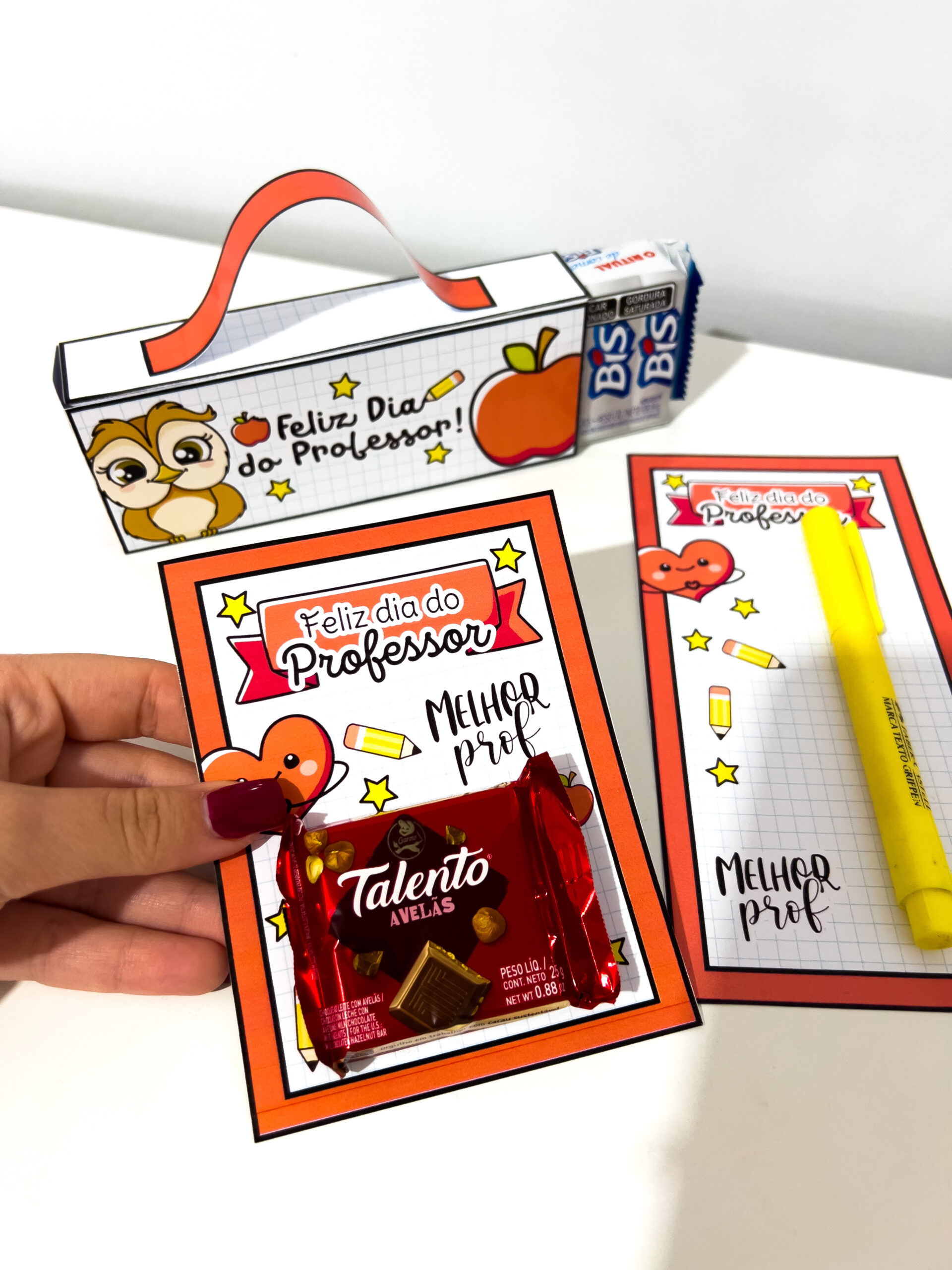 Kit Lembrancinhas para Professor – Porta-Chocolate, Maletinha Porta-Bis e Porta-Caneta - Imagem 4