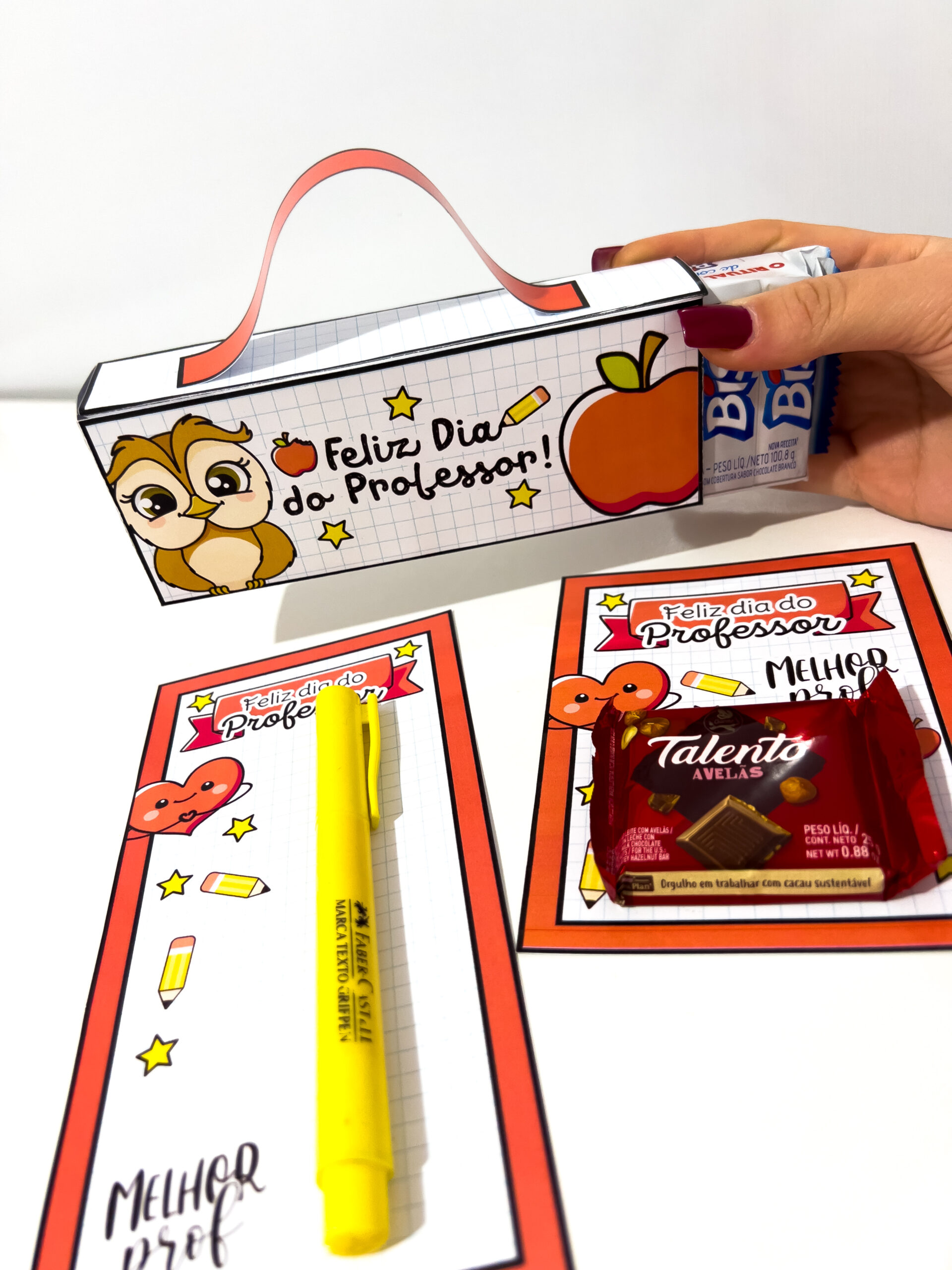 Kit Lembrancinhas para Professor – Porta-Chocolate, Maletinha Porta-Bis e Porta-Caneta - Imagem 2