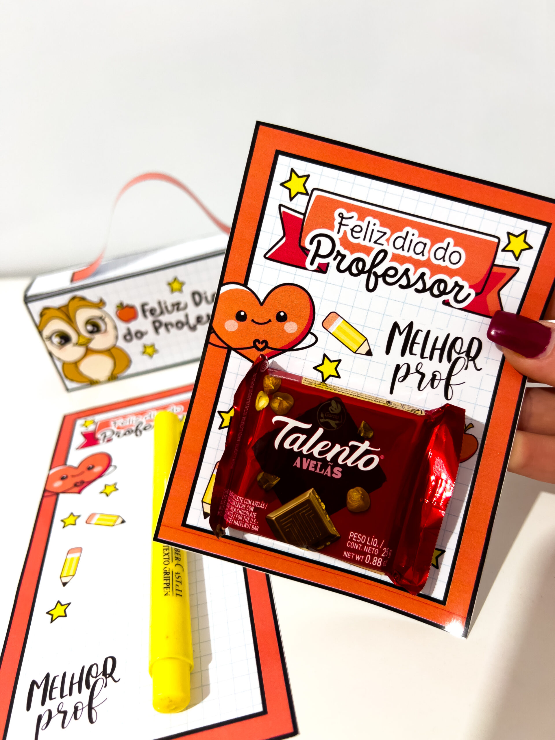 Kit Lembrancinhas para Professor – Porta-Chocolate, Maletinha Porta-Bis e Porta-Caneta - Imagem 3