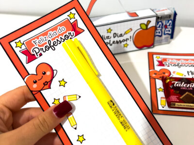 Kit Lembrancinhas para Professor – Porta-Chocolate, Maletinha Porta-Bis e Porta-Caneta